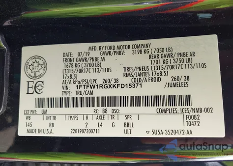 2019 Ford F-150 Raptor из США, поврежденный, VIN 1FTFW1RGXKFD15371